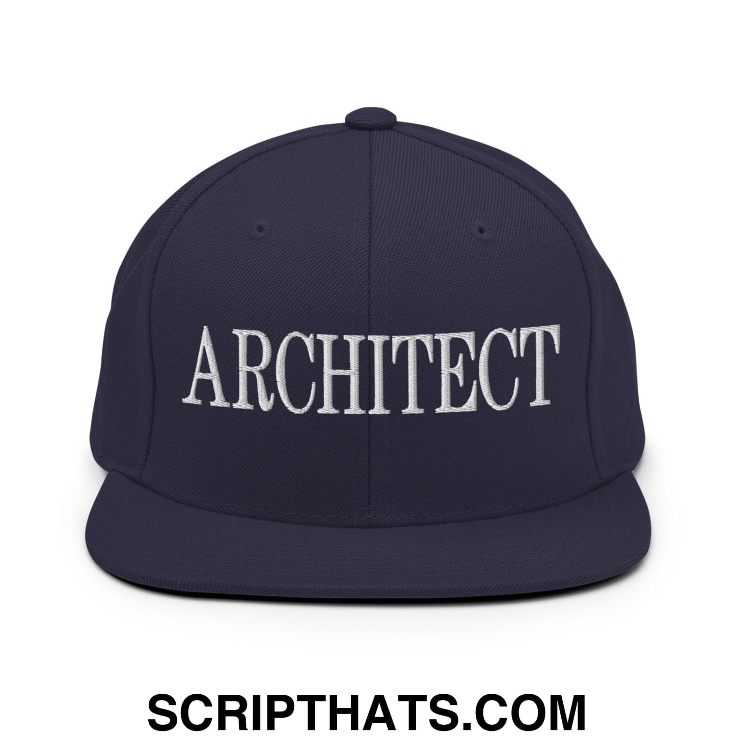 Architect Embroidered Flat Bill Brim Snapback Hat Navy
