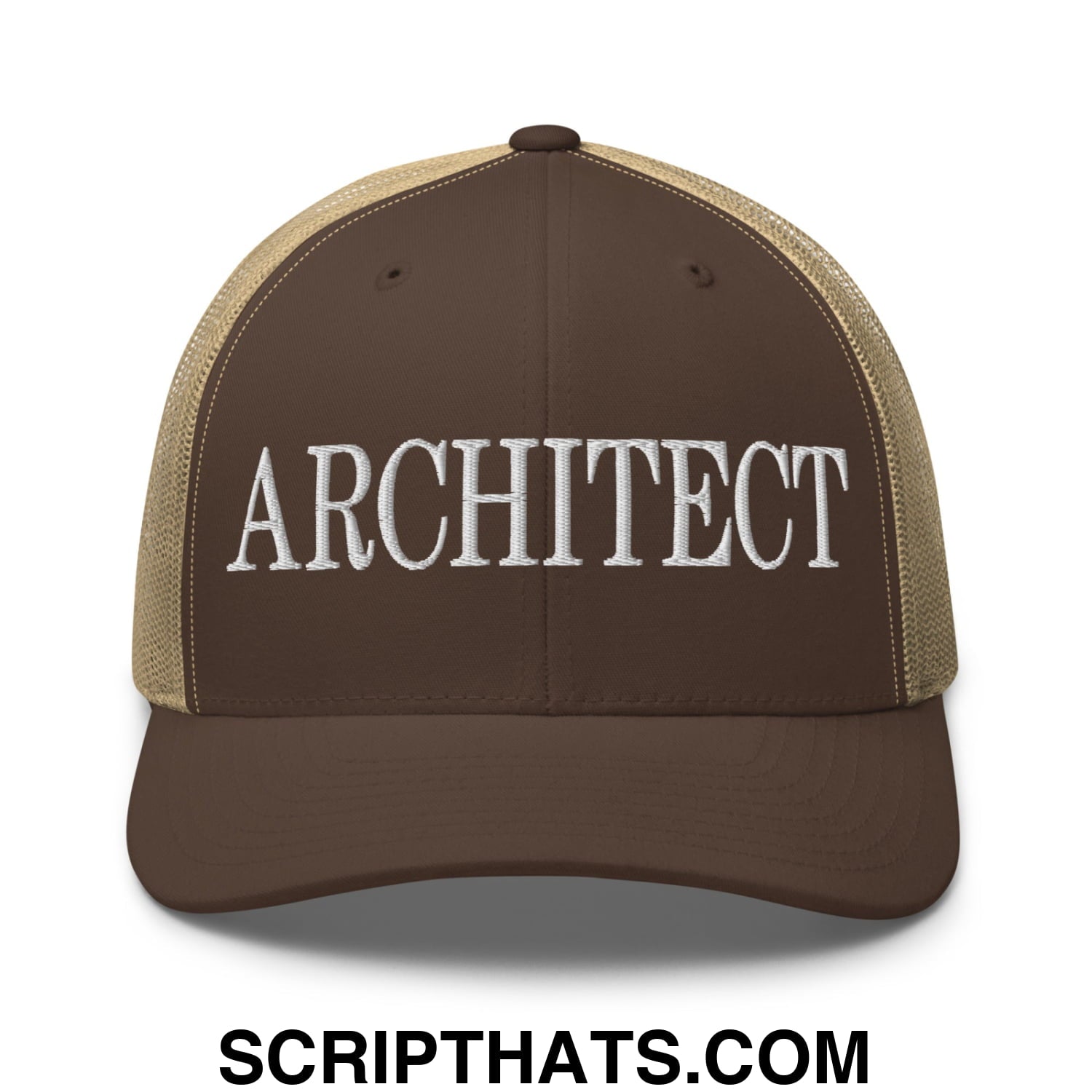 Architect Embroidered Mesh Trucker Hat Brown Khaki