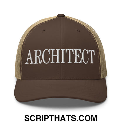 Architect Embroidered Mesh Trucker Hat Brown Khaki