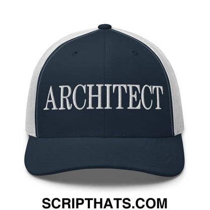 Architect Embroidered Mesh Trucker Hat Navy White