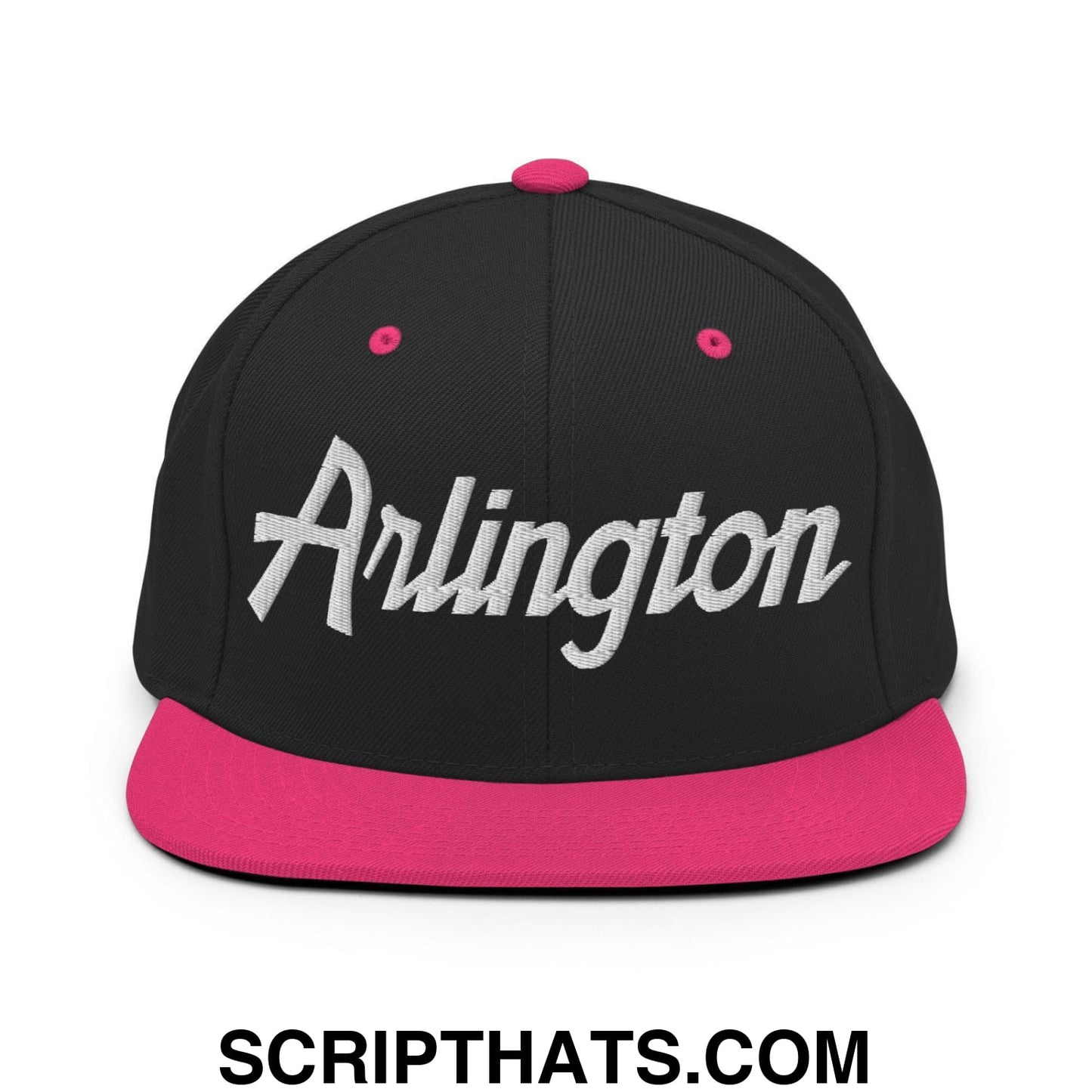 Arlington Script Snapback Hat Black Neon Pink