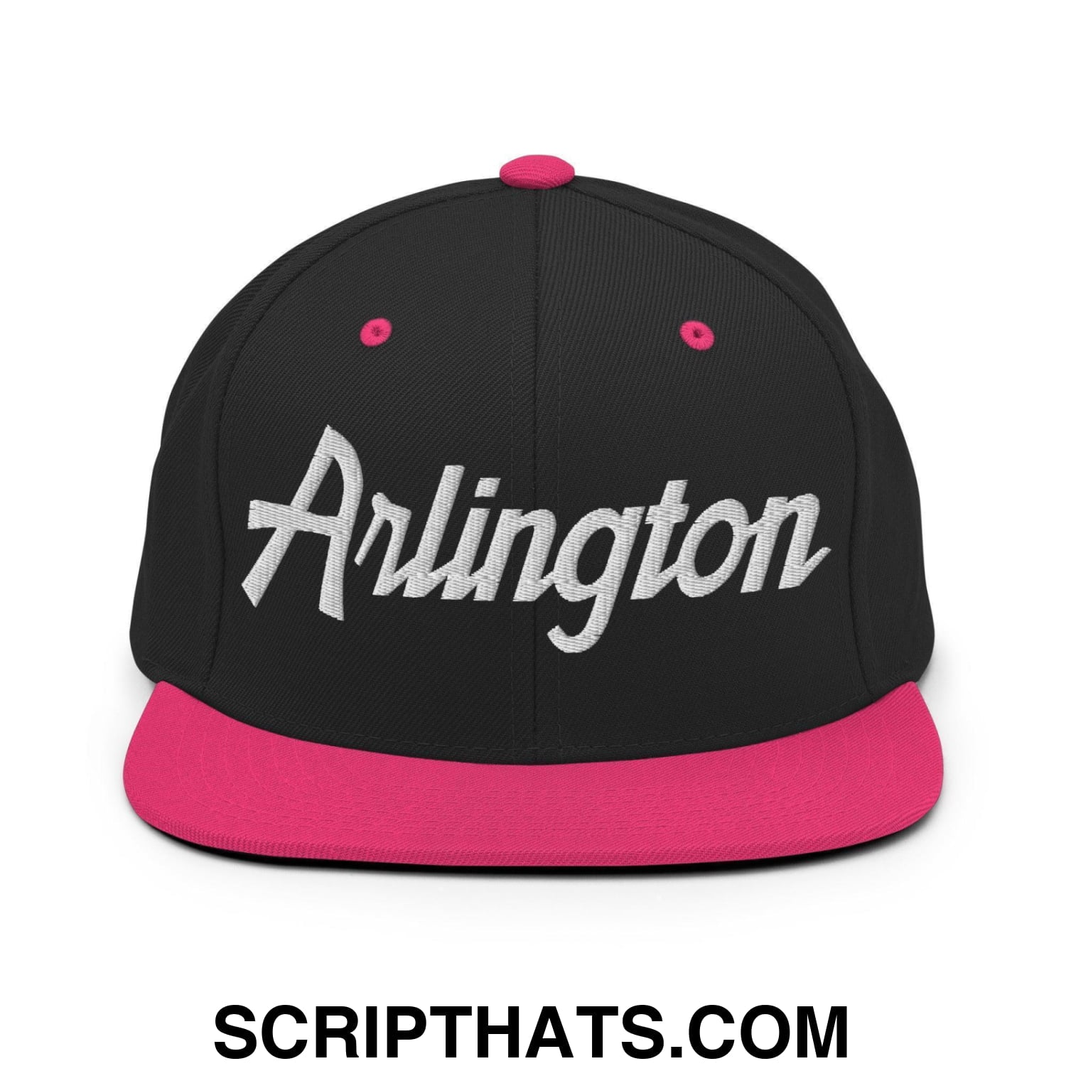 Arlington Script Snapback Hat Black Neon Pink