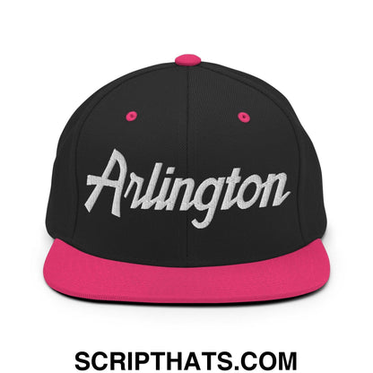 Arlington Script Snapback Hat Black Neon Pink