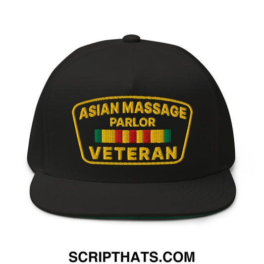 Asian Massage Parlor Veteran Embroidered Flat Bill Brim 5 Panel Snapback Hat Default Title