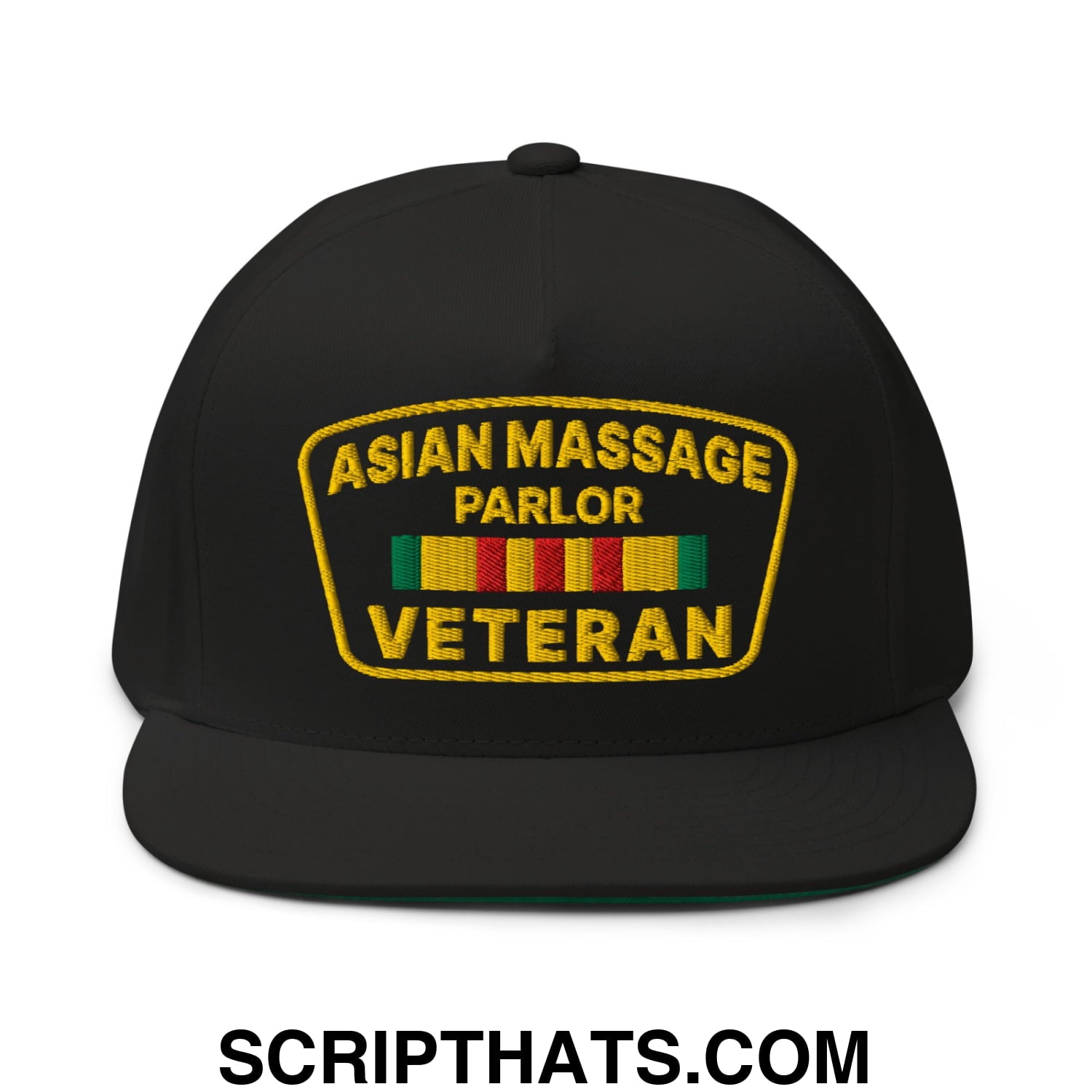Asian Massage Parlor Veteran Embroidered Flat Bill Brim 5 Panel Snapback Hat Default Title