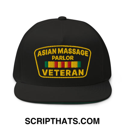 Asian Massage Parlor Veteran Embroidered Flat Bill Brim 5 Panel Snapback Hat Default Title