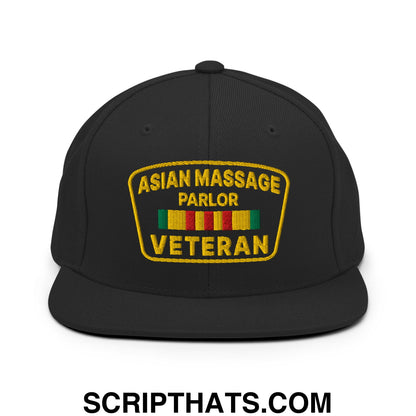 Asian Massage Parlor Veteran Embroidered Flat Bill Brim Snapback Hat Black