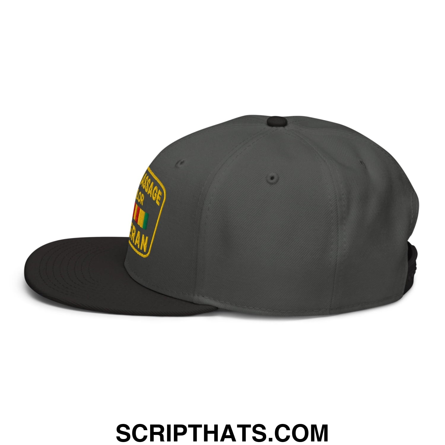 Asian Massage Parlor Veteran Embroidered Flat Brim Bill Snapback Hat Black Charcoal gray Charcoal gray