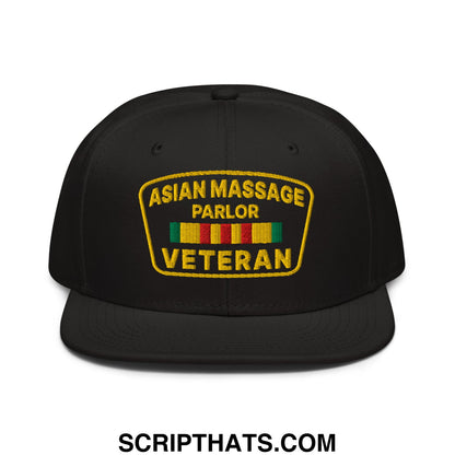 Asian Massage Parlor Veteran Embroidered Flat Brim Bill Snapback Hat Black
