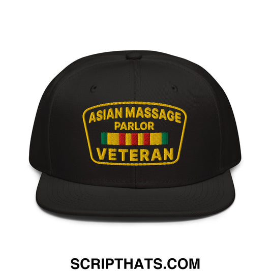 Asian Massage Parlor Veteran Embroidered Flat Brim Bill Snapback Hat Black