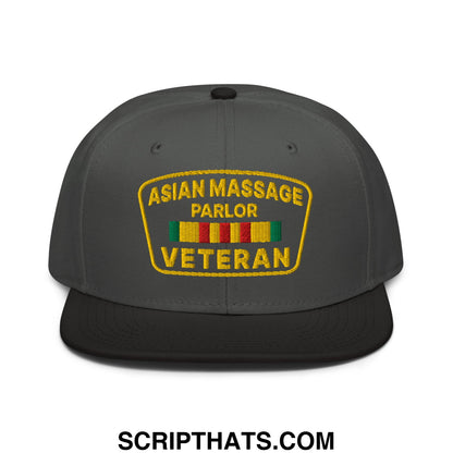 Asian Massage Parlor Veteran Embroidered Flat Brim Bill Snapback Hat Black Charcoal gray Charcoal gray