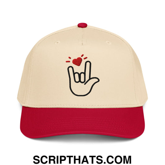 ASL I Love You Valentine's Day Embroidered Baseball Snapback Hat Red Natural