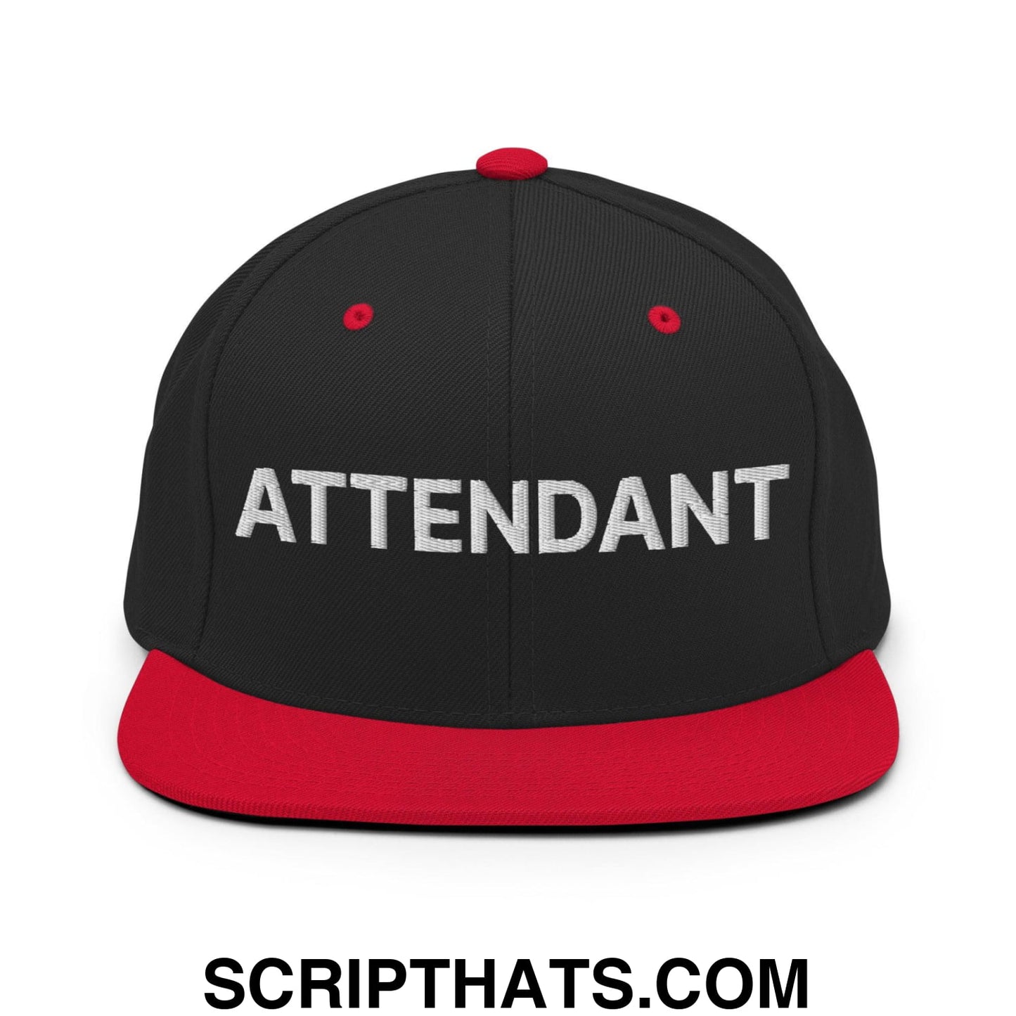 Attendant Uniform Work Embroidered Flat Bill Brim Snapback Hat Black Red