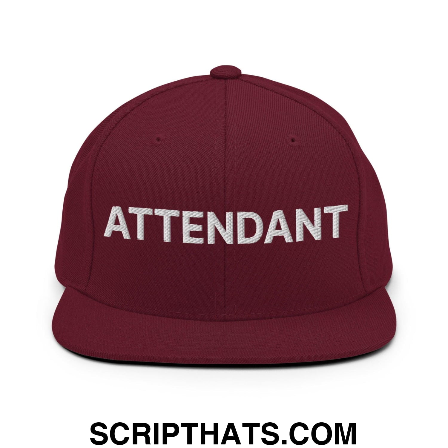Attendant Uniform Work Embroidered Flat Bill Brim Snapback Hat Maroon