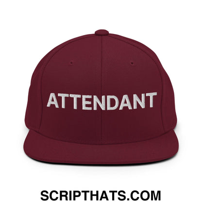 Attendant Uniform Work Embroidered Flat Bill Brim Snapback Hat Maroon