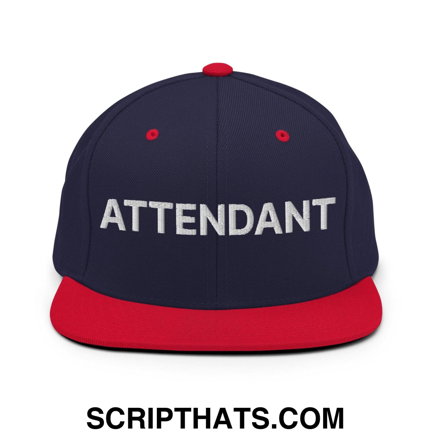 Attendant Uniform Work Embroidered Flat Bill Brim Snapback Hat Navy Red