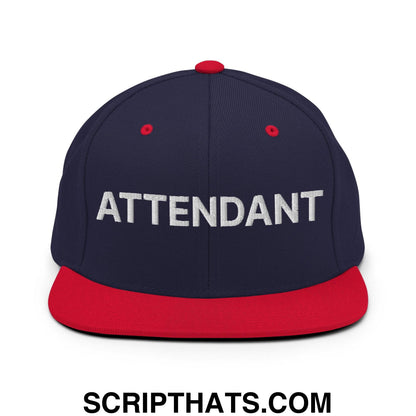 Attendant Uniform Work Embroidered Flat Bill Brim Snapback Hat Navy Red
