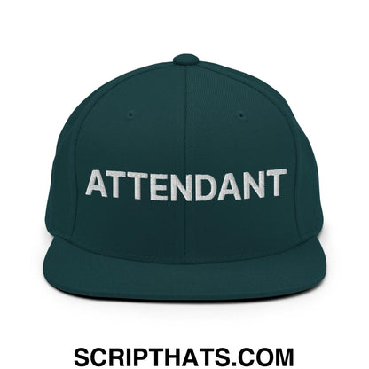 Attendant Uniform Work Embroidered Flat Bill Brim Snapback Hat Spruce