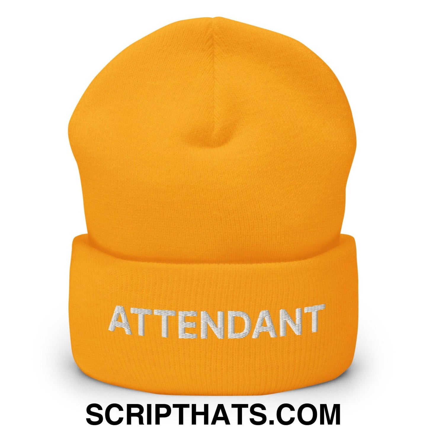 Attendant Uniform Work Embroidered Knit Cuffed Beanie Gold