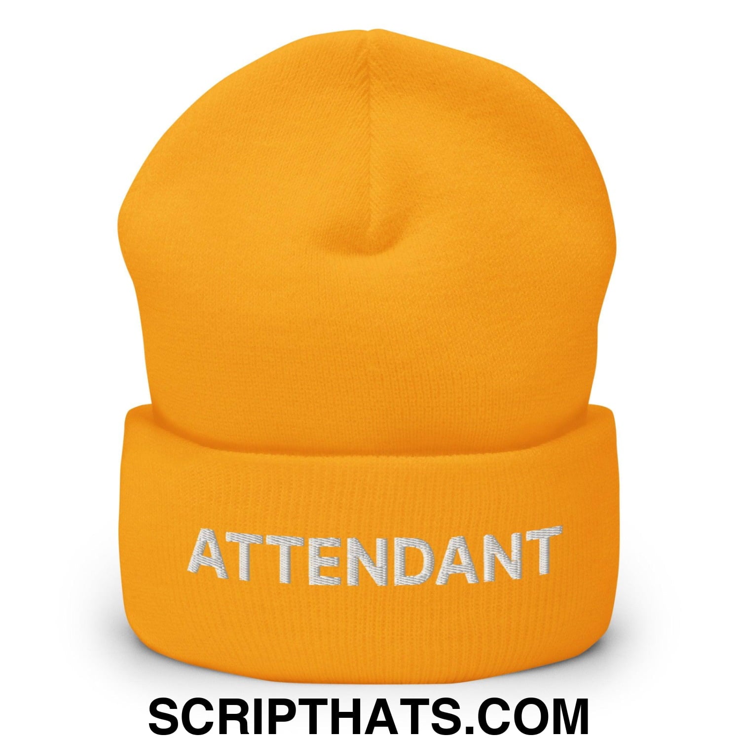 Attendant Uniform Work Embroidered Knit Cuffed Beanie Gold