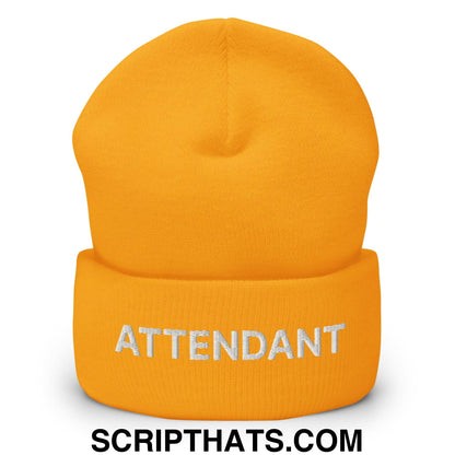Attendant Uniform Work Embroidered Knit Cuffed Beanie Gold