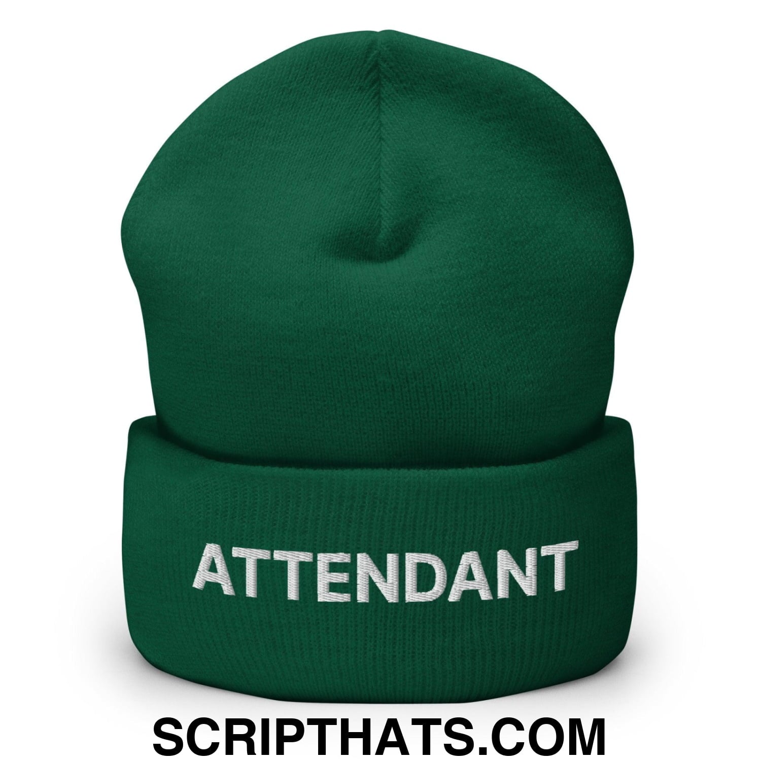 Attendant Uniform Work Embroidered Knit Cuffed Beanie Spruce