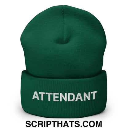 Attendant Uniform Work Embroidered Knit Cuffed Beanie Spruce