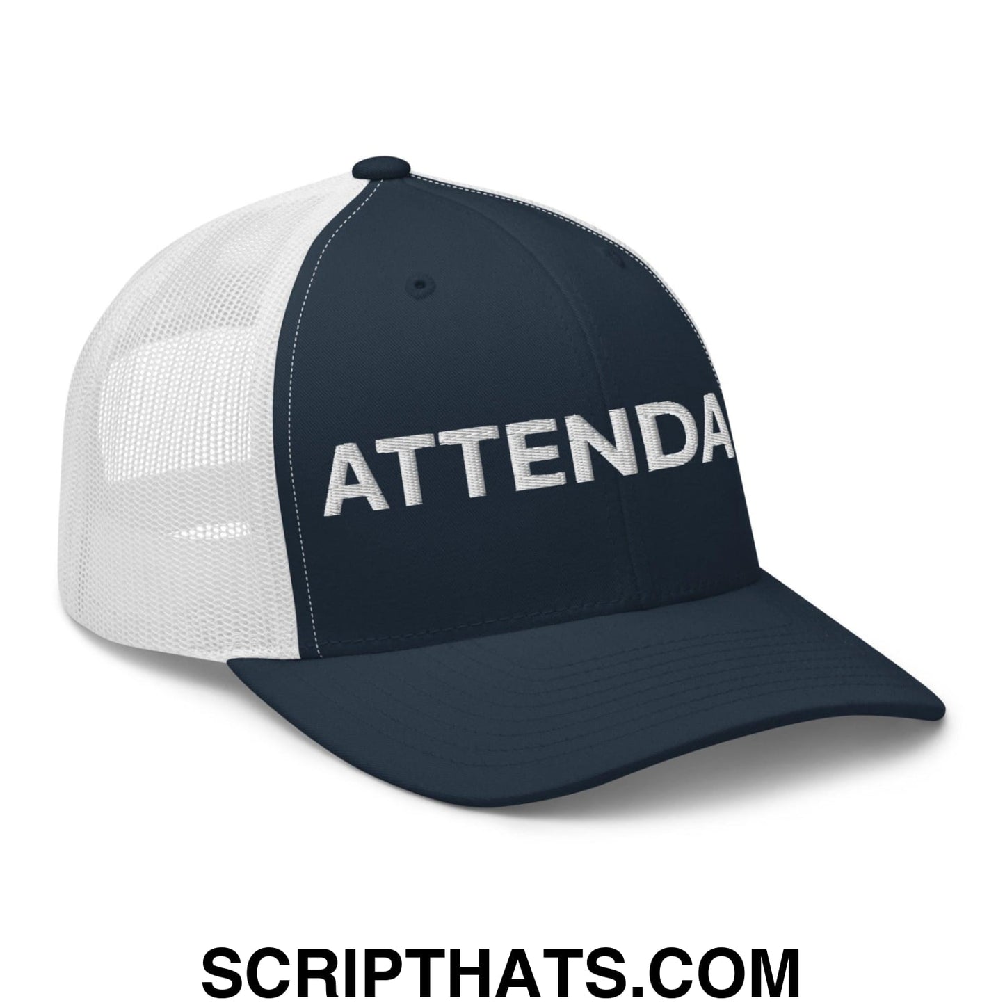 Attendant Work Block Embroidered Mesh Trucker Hat Navy White