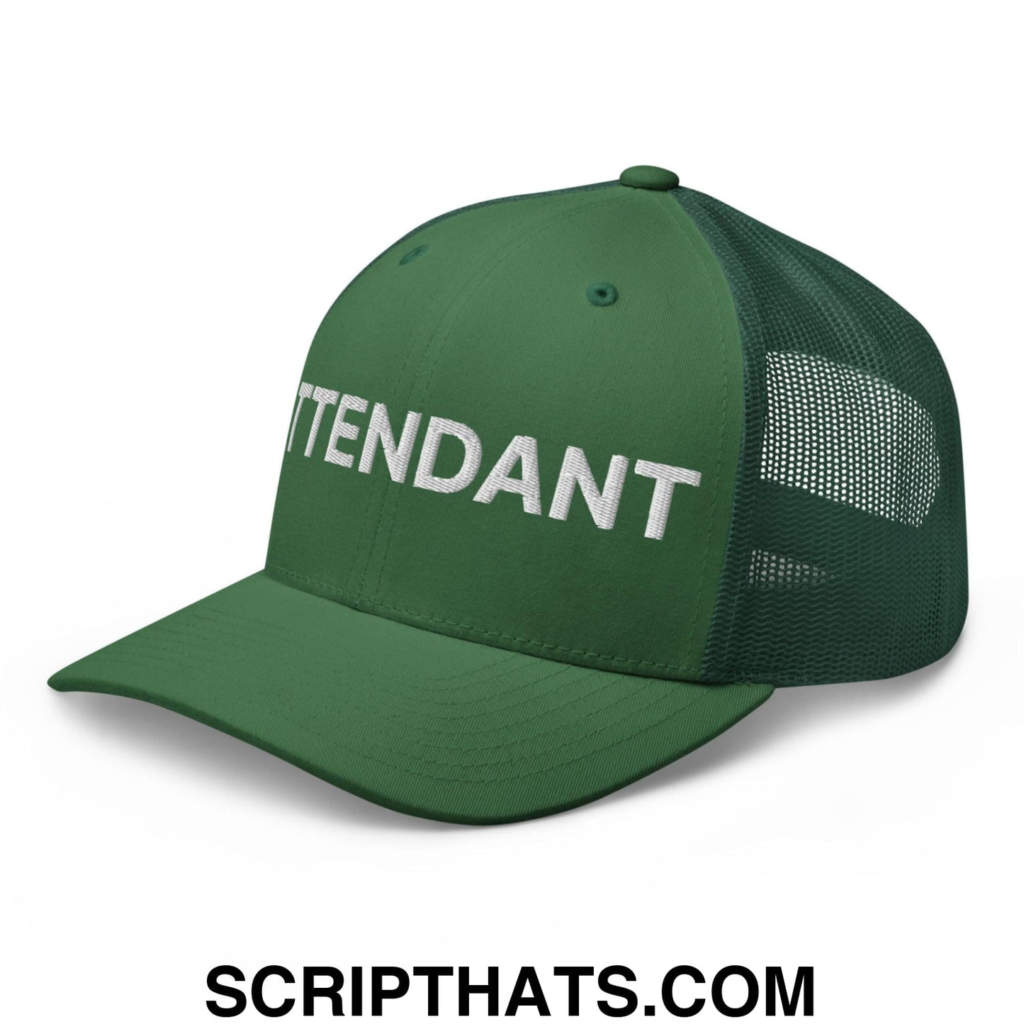 Attendant Work Block Embroidered Mesh Trucker Hat Evergreen
