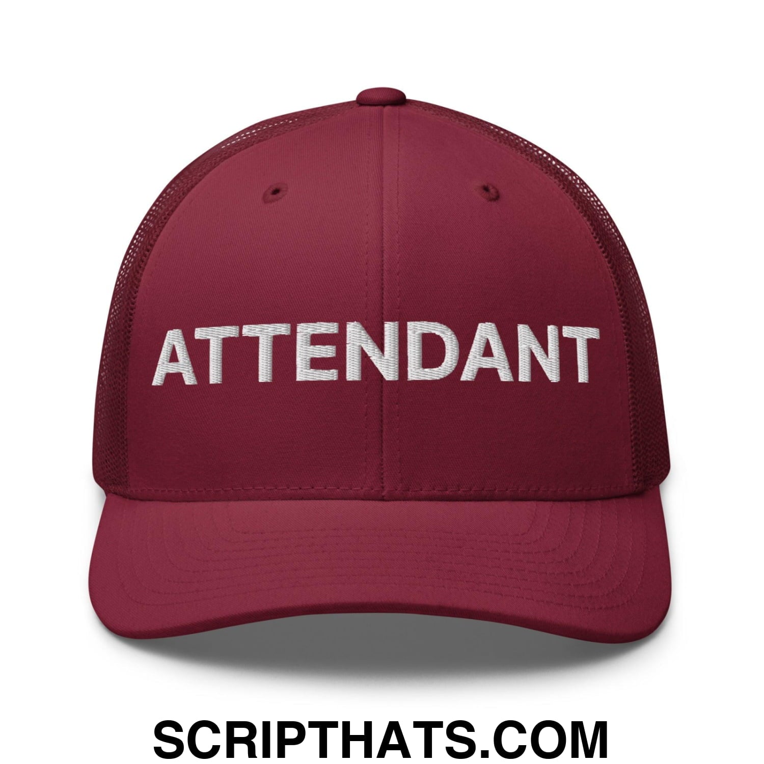 Attendant Work Block Embroidered Mesh Trucker Hat Cranberry