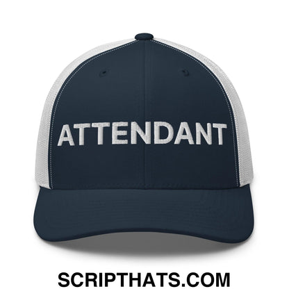 Attendant Work Block Embroidered Mesh Trucker Hat Navy White