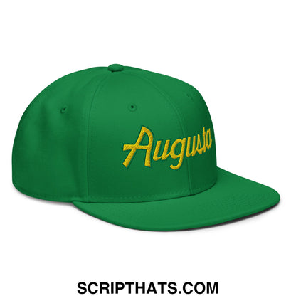 Augusta Vintage Sports Script Embroidered Flat Bill Brim Snapback Hat Kelly Green