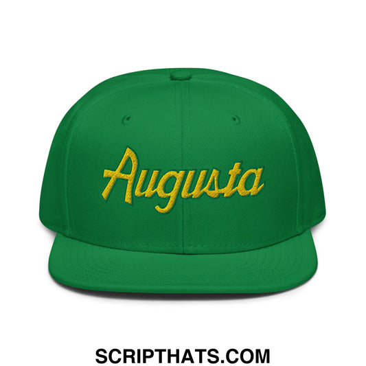 Augusta Vintage Sports Script Embroidered Flat Bill Brim Snapback Hat Kelly Green