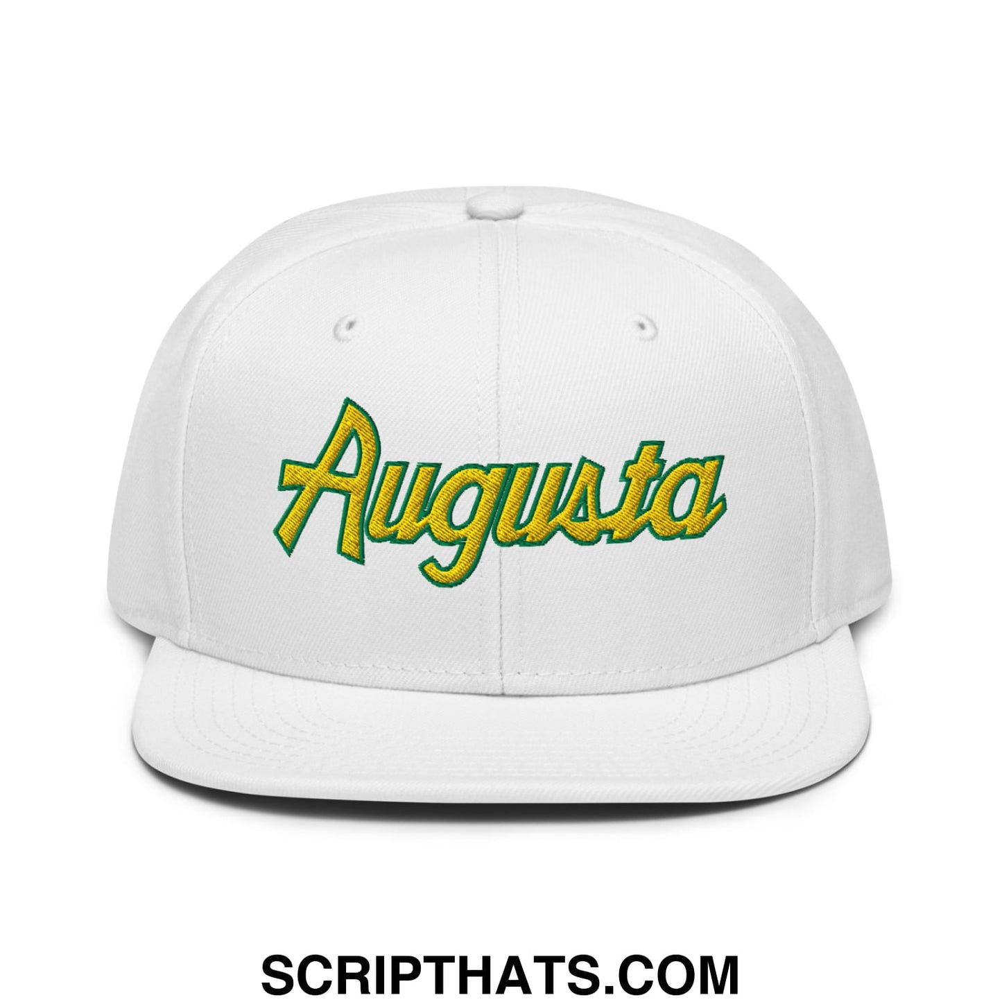 Augusta Vintage Sports Script Embroidered Flat Bill Brim Snapback Hat White