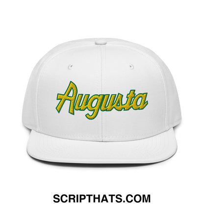 Augusta Vintage Sports Script Embroidered Flat Bill Brim Snapback Hat White
