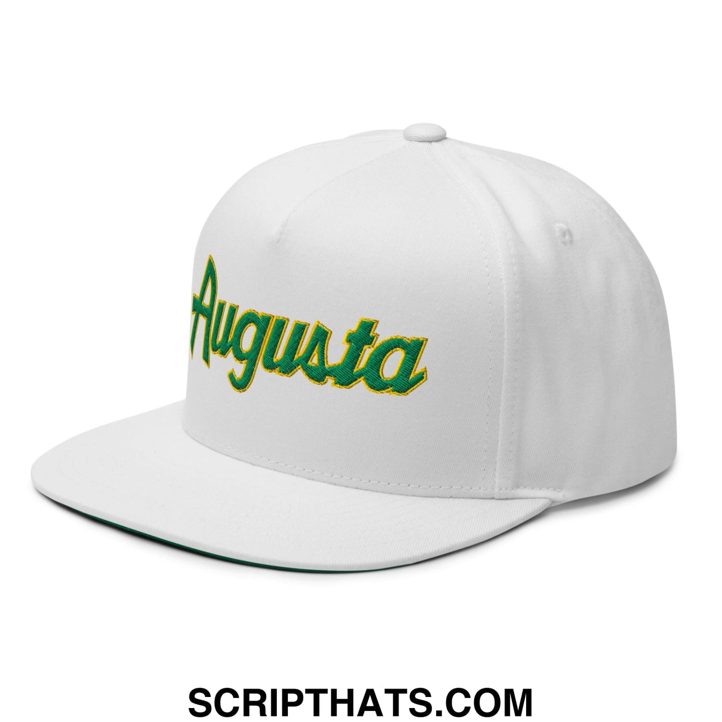 Augusta Vintage Sports Script Embroidered Flat Brim Bill Golf 5 Panel Snapback Hat Default Title