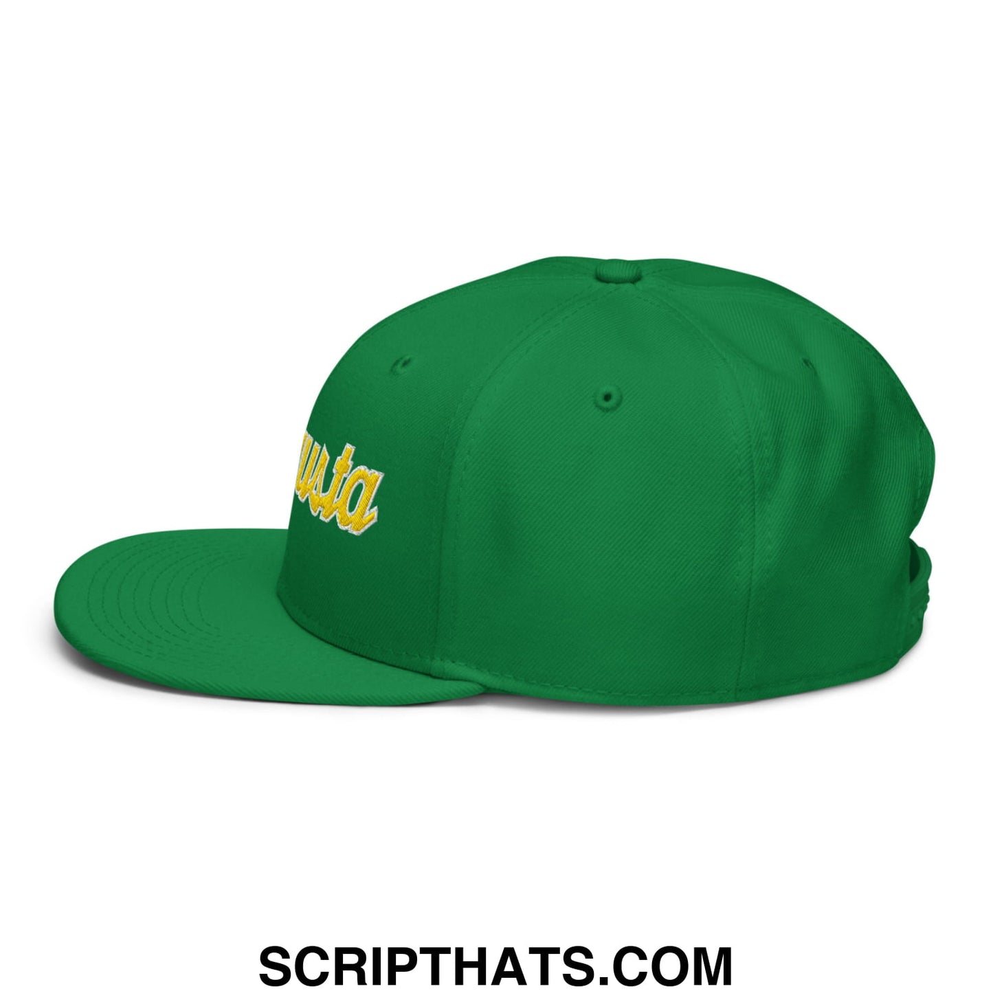 Augusta Vintage Sports Script Embroidered Flat Brim Bill Snapback Hat Kelly Green