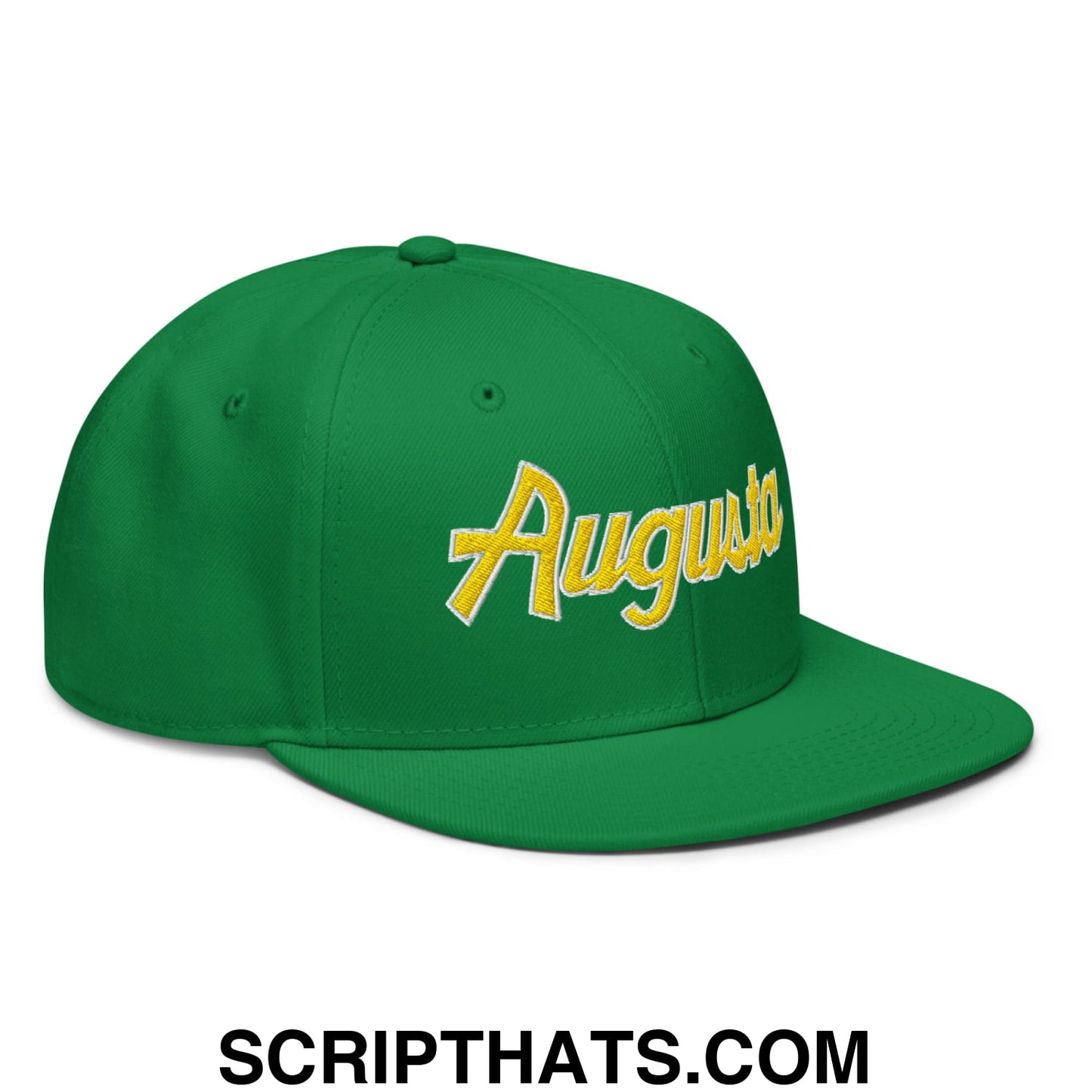 Augusta Vintage Sports Script Embroidered Flat Brim Bill Snapback Hat Kelly Green