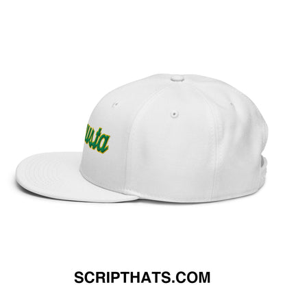 Augusta Vintage Sports Script Embroidered Flat Brim Bill Snapback Hat White