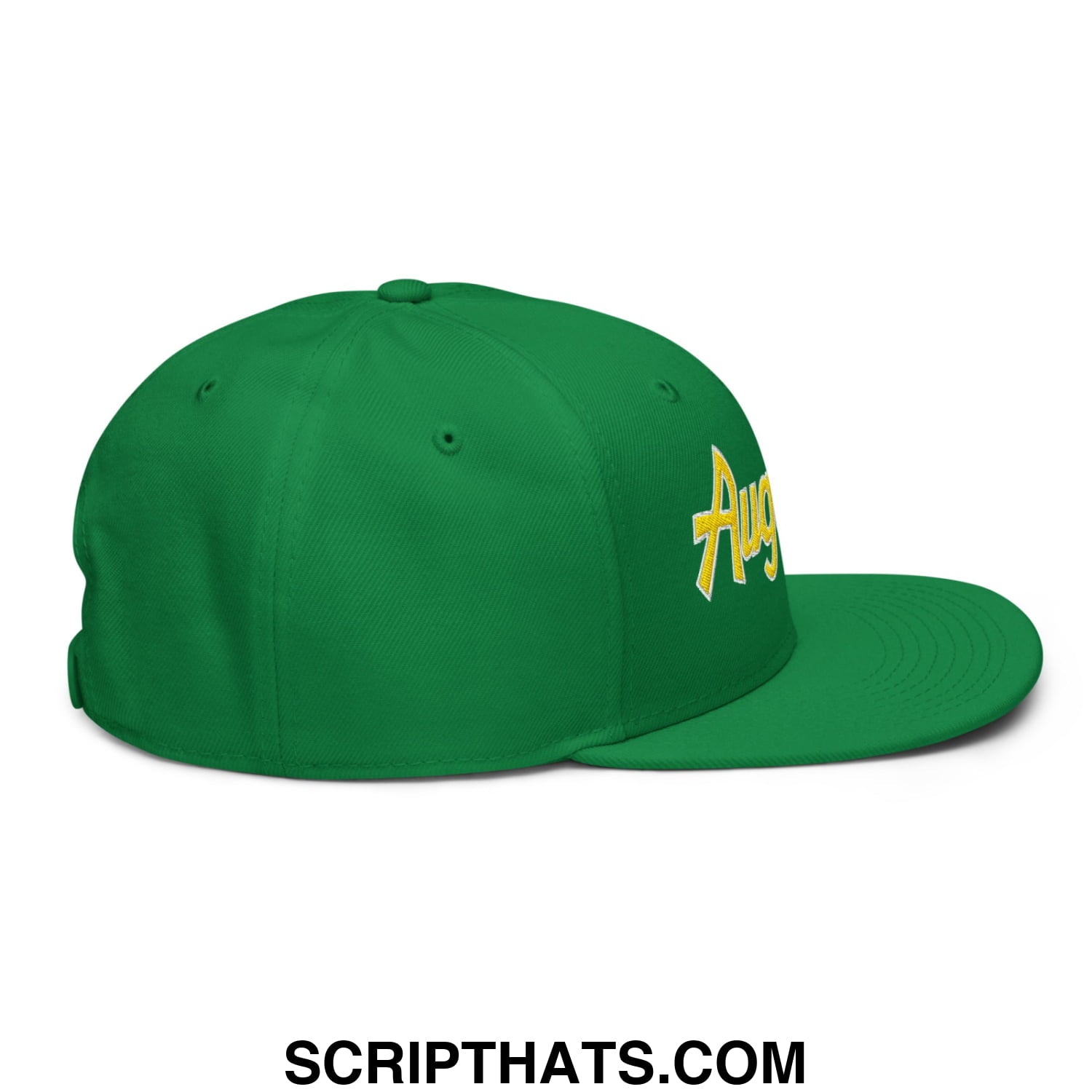 Augusta Vintage Sports Script Embroidered Flat Brim Bill Snapback Hat Kelly Green