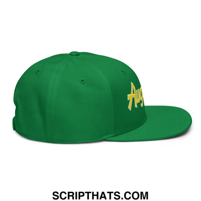 Augusta Vintage Sports Script Embroidered Flat Brim Bill Snapback Hat Kelly Green