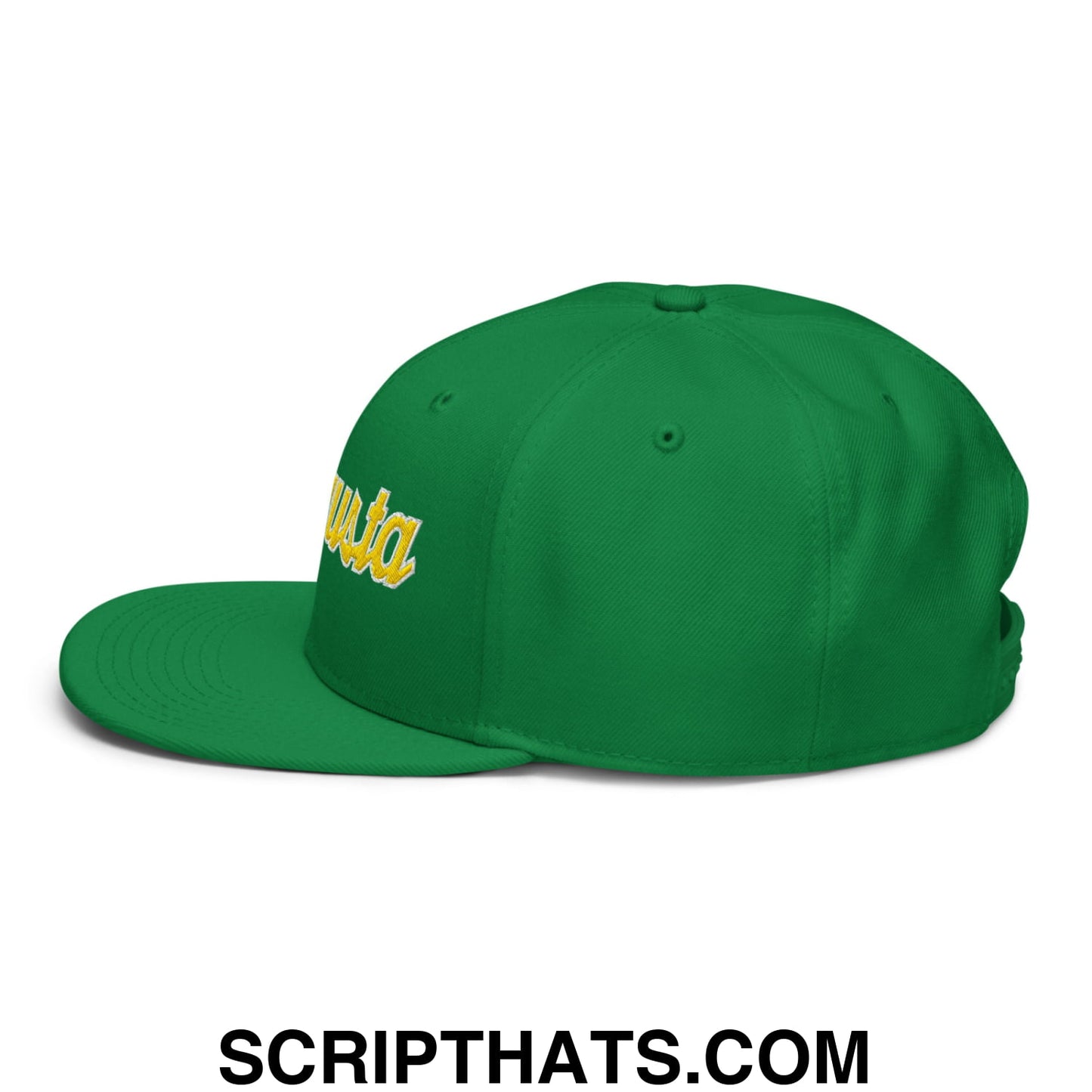 Augusta Vintage Sports Script Embroidered Flat Brim Bill Snapback Hat Kelly Green