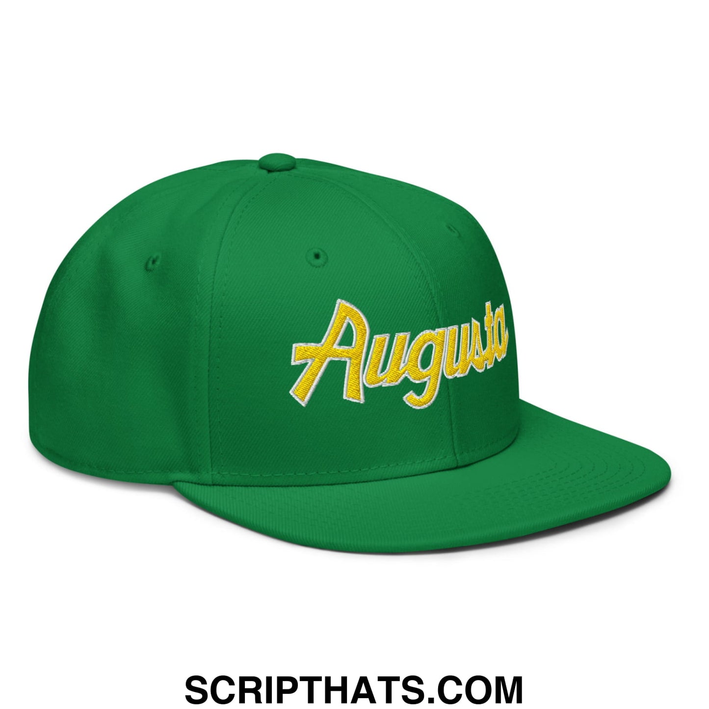 Augusta Vintage Sports Script Embroidered Flat Brim Bill Snapback Hat Kelly Green