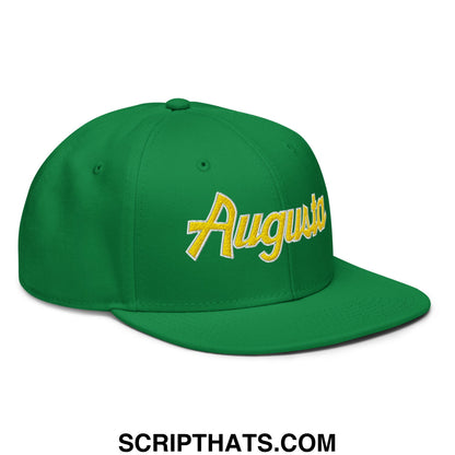 Augusta Vintage Sports Script Embroidered Flat Brim Bill Snapback Hat Kelly Green