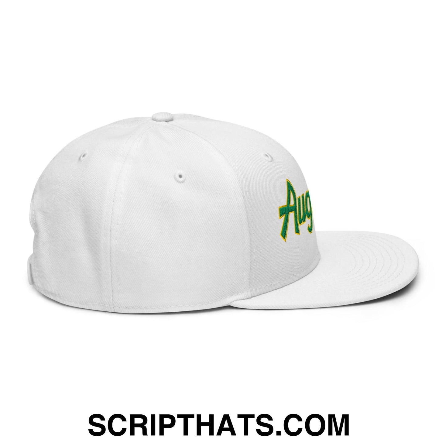 Augusta Vintage Sports Script Embroidered Flat Brim Bill Snapback Hat White