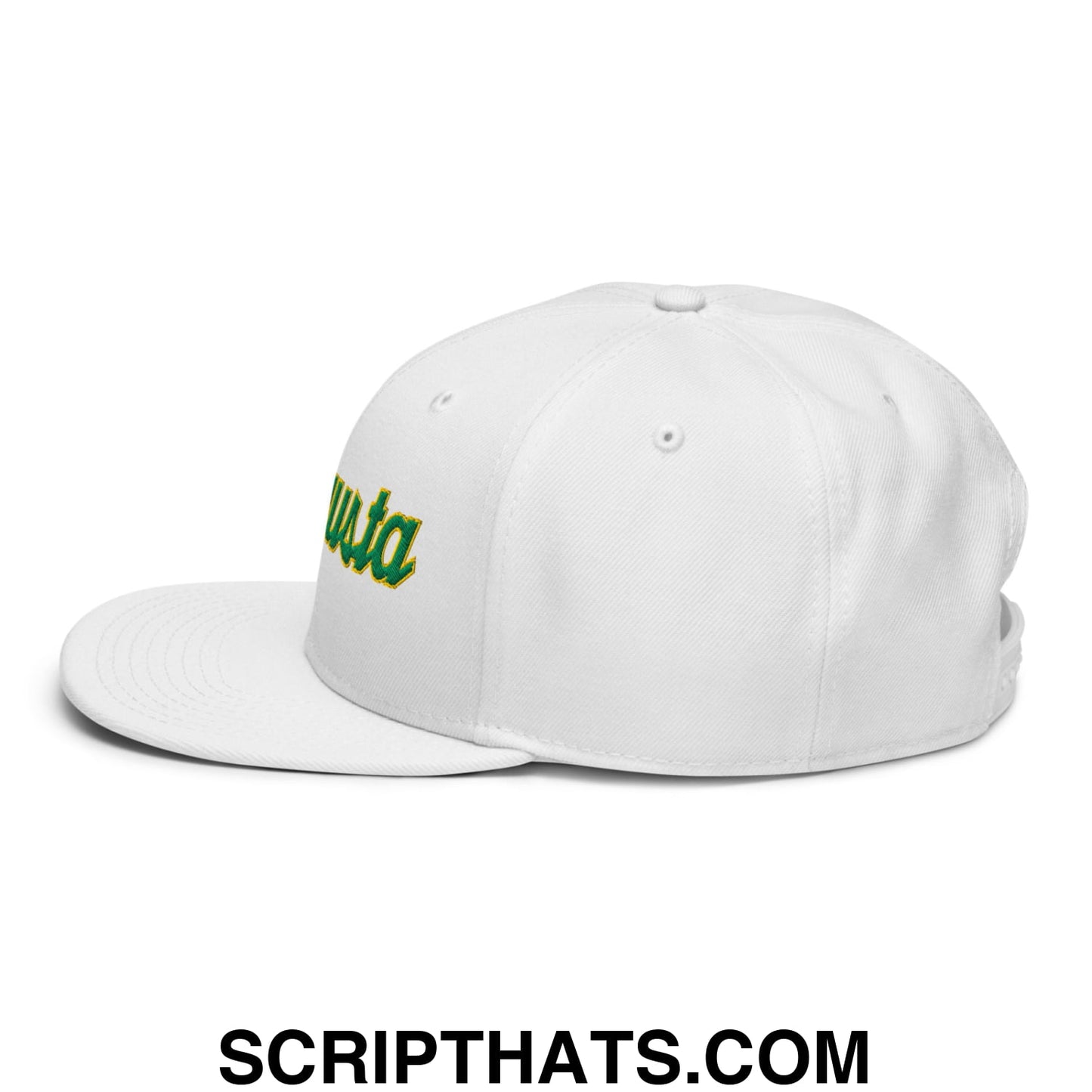 Augusta Vintage Sports Script Embroidered Flat Brim Bill Snapback Hat White