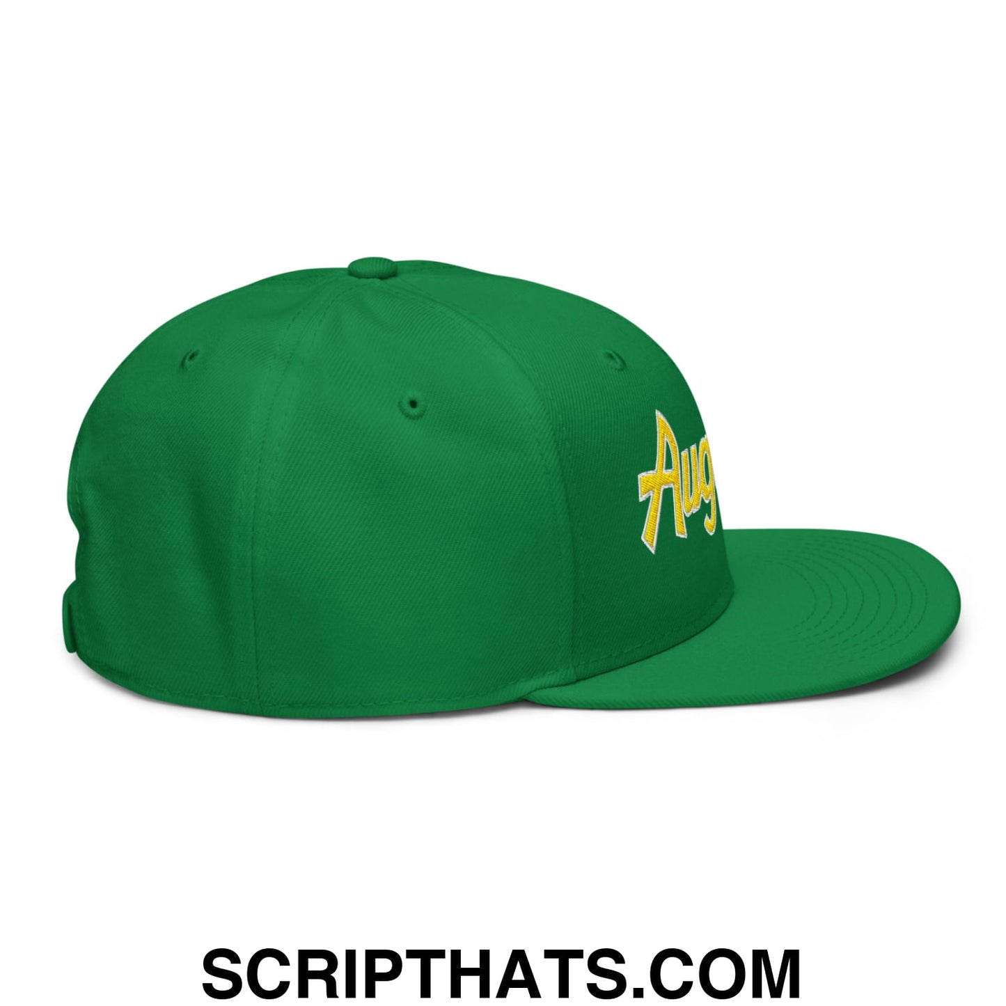 Augusta Vintage Sports Script Embroidered Flat Brim Bill Snapback Hat Kelly Green
