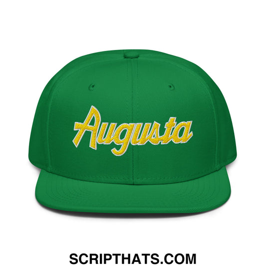 Augusta Vintage Sports Script Embroidered Flat Brim Bill Snapback Hat Kelly Green