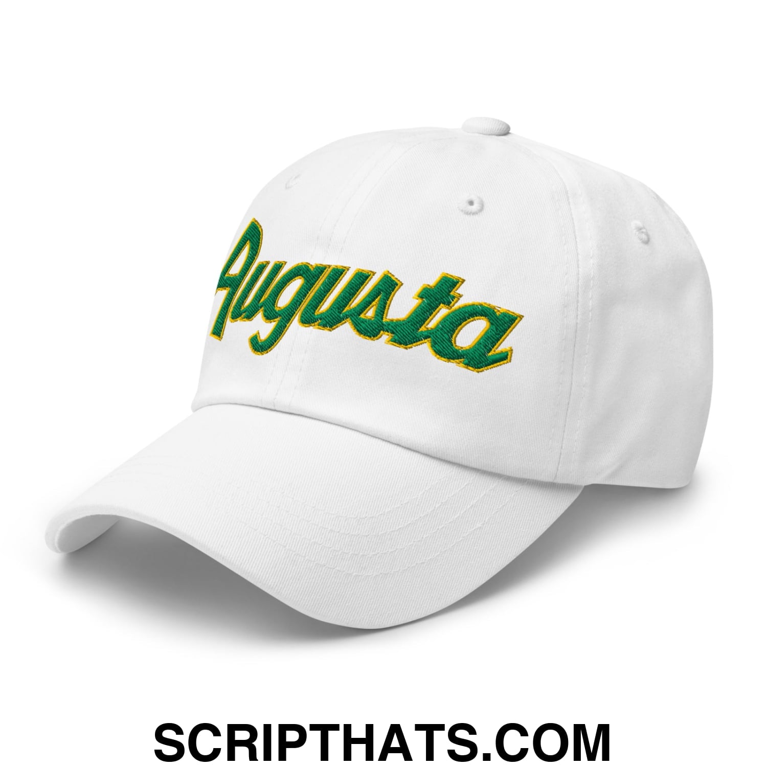 Augusta Vintage Sports Script Embroidered Golf Dad Hat White