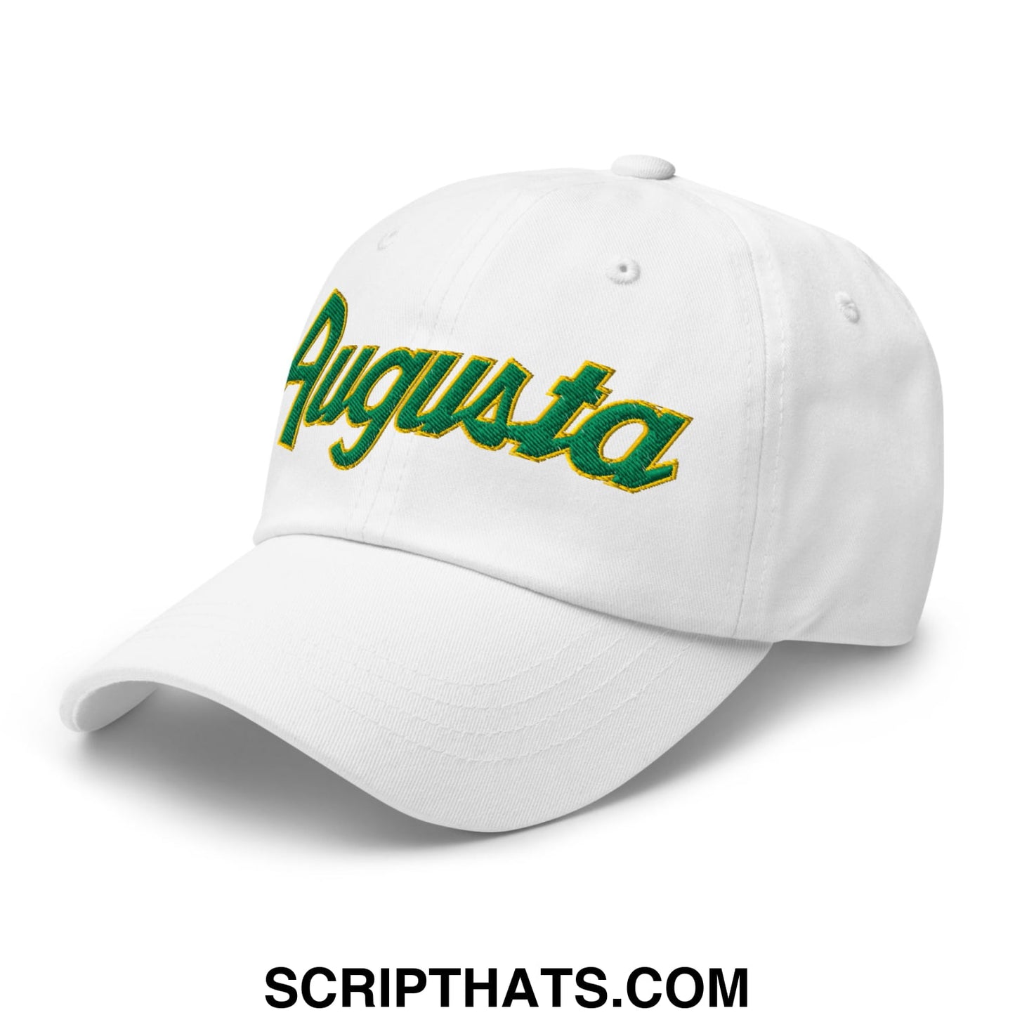 Augusta Vintage Sports Script Embroidered Golf Dad Hat White